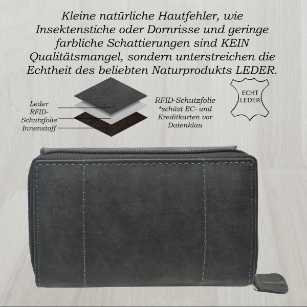 Damen Wild Leder Geldbeutel in 6 Farben mit RFID Schutz (Schwarz)